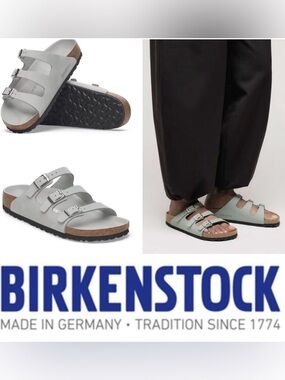 NWT, NWOB Birkenstock Florida Nubuck Leather 3-Strap in Pure Sage